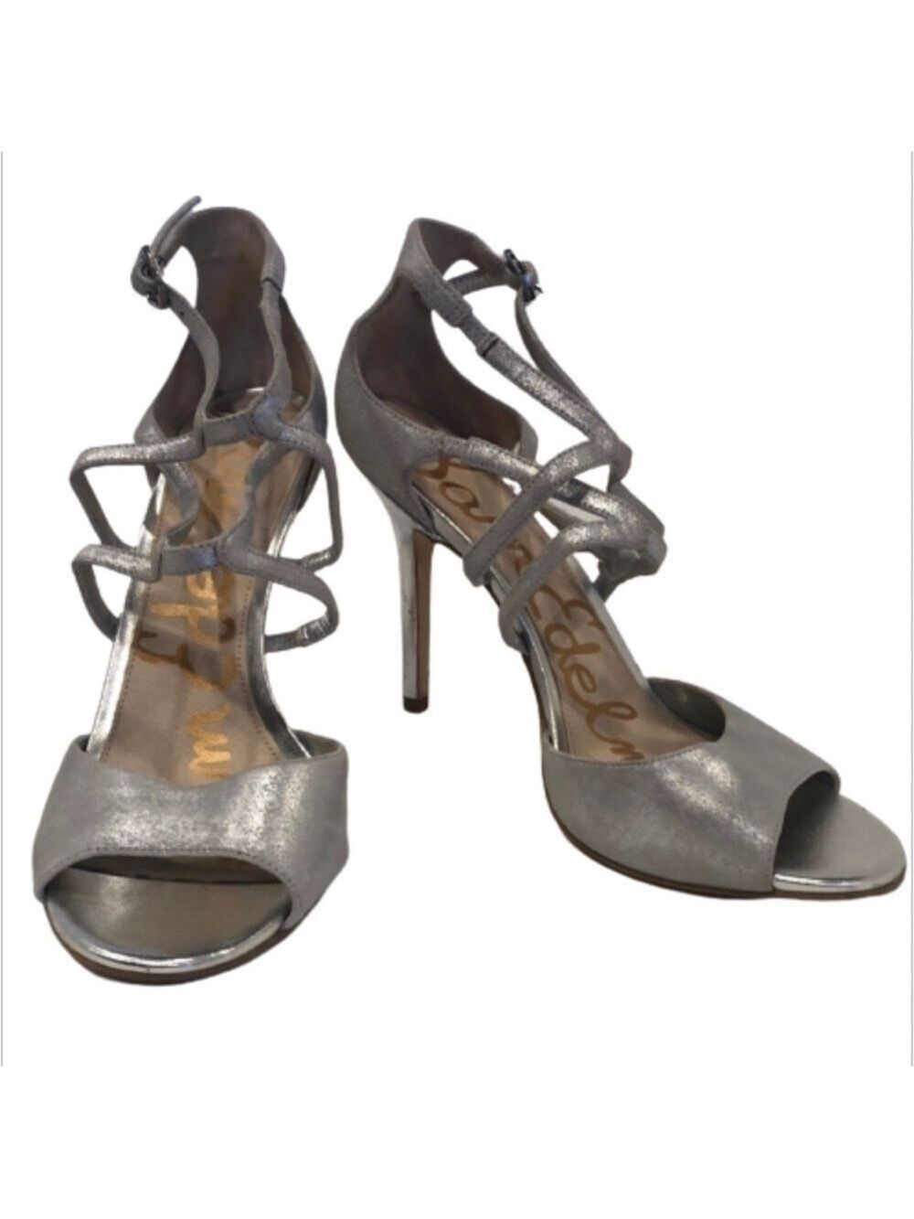 𝅺sam Edelman strappy silver cage heels size 9